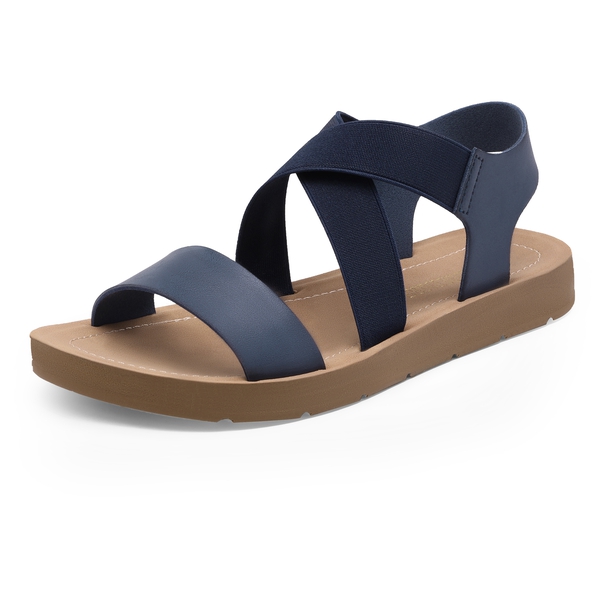 Criss Cross Ankle Strap Flat Sandals - NAVY - 2